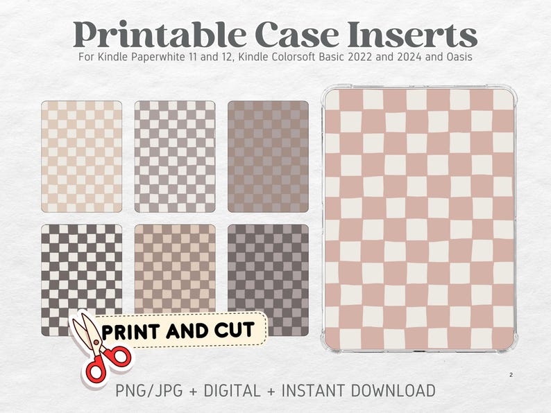 Kindle Printable Cardstock Clear Case Inserts | Neutral Checkers ...