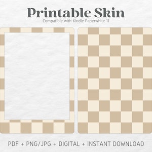 Wkładki do etui Kindle Paperwhite Skin Decal | Checkered Neutral Beige | Printable Skin | DIGITAL DOWNLOAD PNG