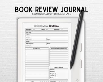 Book Review Journal designed for Kobo Libra Colour, Elipsa 2E, Sage | Vol 1; 120 Pages | Digital Download | PDF