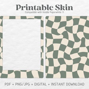 Kindle Paperwhite Skin Decal Case Inserts | Checkered Sage Green | Printable Skin | DIGITAL DOWNLOAD PNG