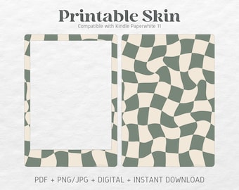 Kindle Paperwhite Skin Decal Case Inserts | Checkered Sage Green | Printable Skin | DIGITAL DOWNLOAD PNG