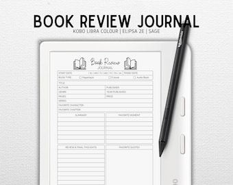 Book Review Journal designed for Kobo Libra Colour, Elipsa 2E, Sage | Vol 2; 120 Pages | Digital Download | PDF