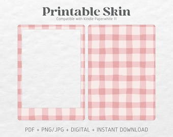 Kindle Paperwhite Skin Decal Case Inserts | Pink Gingham Checkered | Printable Skin | DIGITAL DOWNLOAD PNG