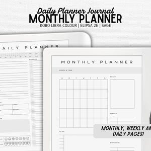 Planificador mensual, semanal y diario diseñado para Kobo Libra Colour, Elipsa 2E, Sage / Vol 1 / Sin fecha / Lista de tareas / Descarga digital / PDF