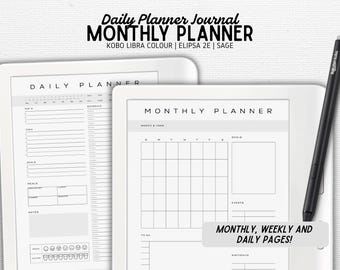 Monthly, Weekly and Daily Planner designed for Kobo Libra Colour, Elipsa 2E, Sage | Vol 1 | Undated | To Do List | Digital Download | PDF