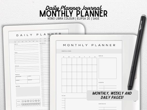 Monthly, Weekly and Daily Planner designed for Kobo Libra Colour, Elipsa 2E, Sage | Vol 1 | Undated | To Do List | Digital Download | PDF