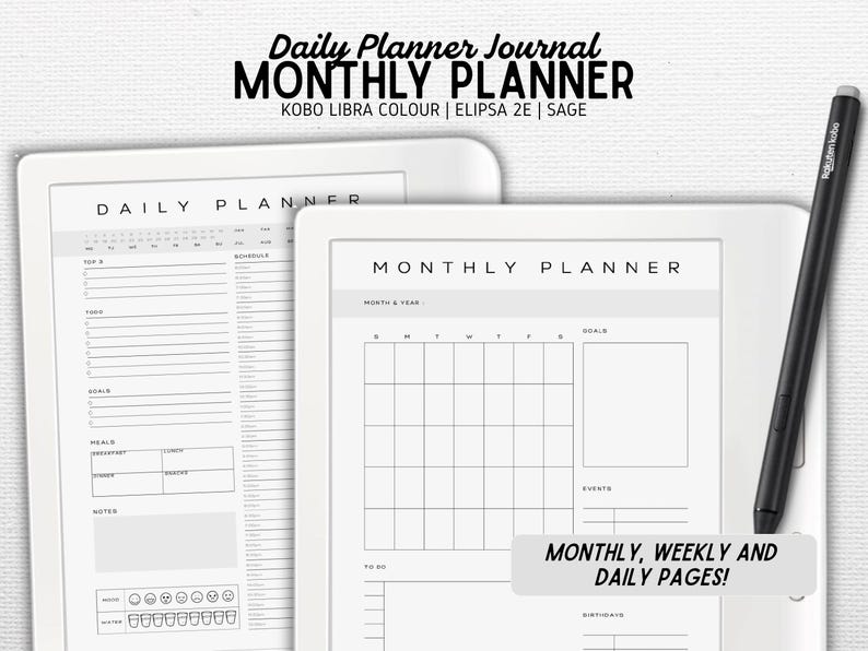 Monthly, Weekly and Daily Planner designed for Kobo Libra Colour, Elipsa 2E, Sage | Vol 1 | Undated | To Do List | Digital Download | PDF image 1