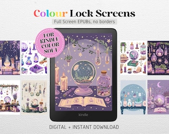 12 Lock Screens for Kindle Colorsoft FULL SCREEN Screensaver | Kindle Wallpaper | Magical Witch | EPUB no borders