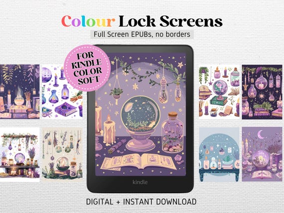 12 Lock Screens for Kindle Colorsoft FULL SCREEN Screensaver | Kindle Wallpaper | Magical Witch | EPUB no borders