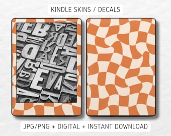 Kindle Skin Decal Case Inserts Checkered Orange | DIGITAL DOWNLOAD PNG