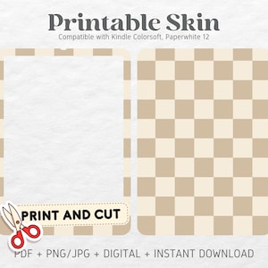 Kindle Colorsoft Paperwhite 12 Skin Decal Case Inserts | Checkered Neutral Beige | Printable Skin | DIGITAL DOWNLOAD PNG