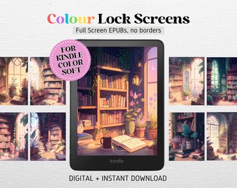 14 Lock Screens for Kindle Colorsoft FULL SCREEN Screensaver | Kindle Wallpaper | Lofi Library | EPUB no borders