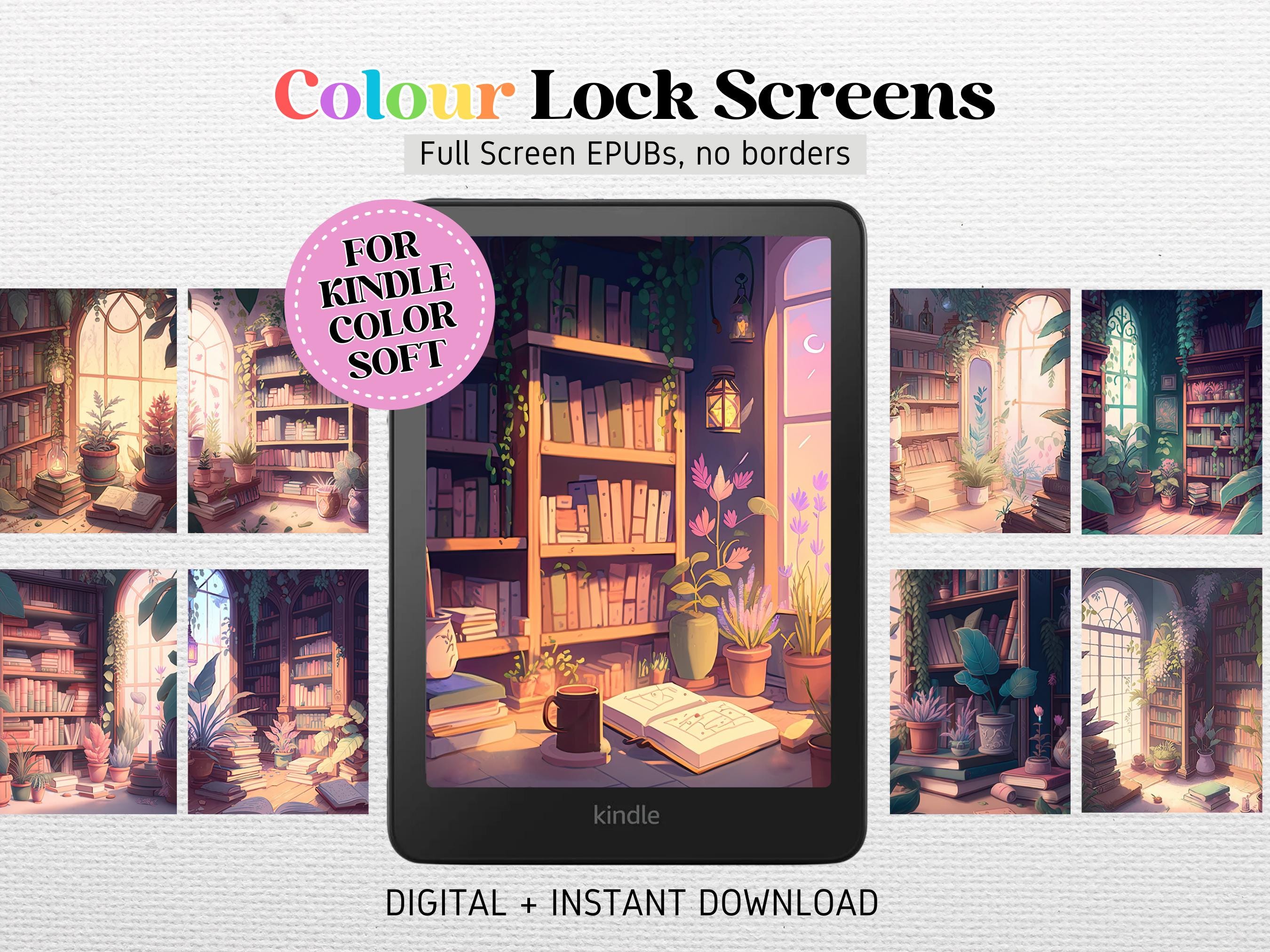 14 Lock Screens for Kindle Colorsoft FULL SCREEN Screensaver | Kindle Wallpaper | Lofi Library | EPUB no borders
