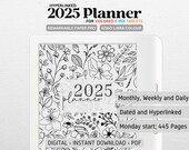2025 PLANNER | Compatible with Kobo Libra Colour, Remarkable Paper Pro | Hyperlinked | Black and White Floral | Digital Download | PDF