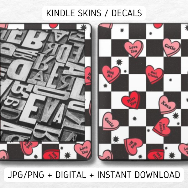 Kindle Skin Decal Case Inserts Checkered Candy Hearts | DIGITAL DOWNLOAD PNG