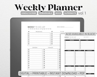 Weekly Planner Vol 1 | Compatible with Kindle Scribe, Remarkable, Boox, Supernote | Undated 52 Pages | To Do List | Digital Download | PDF