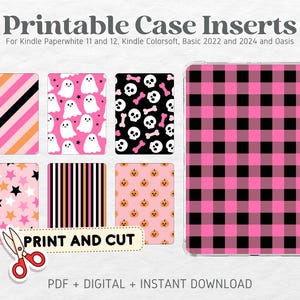 Kindle Printable Cardstock Clear Case Inserts | Black & Pink Halloween | Background Customized Back Cover | Printable Digital Download