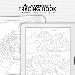 Tracing Book designed for Kobo Libra Colour, Elipsa 2E, Sage | Asian Food vol 1 | Digital Download | Hyperlinked PDF
