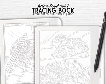 Tracing Book designed for Kobo Libra Colour, Elipsa 2E, Sage | Asian Food vol 1 | Digital Download | Hyperlinked PDF