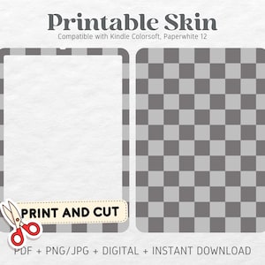 Kindle Colorsoft Paperwhite 12 Skin Decal Case Inserts | Gray Checkered | Printable Skin | DIGITAL DOWNLOAD PNG