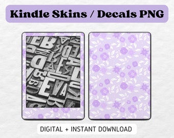 Kindle Skin Decal Case Inserts Purple Floral | DIGITAL DOWNLOAD PNG