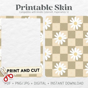 Kindle Colorsoft Paperwhite 12 Skin Decal Case Inserts | Retro Daisy Checkered | Printable Skin | DIGITAL DOWNLOAD PNG