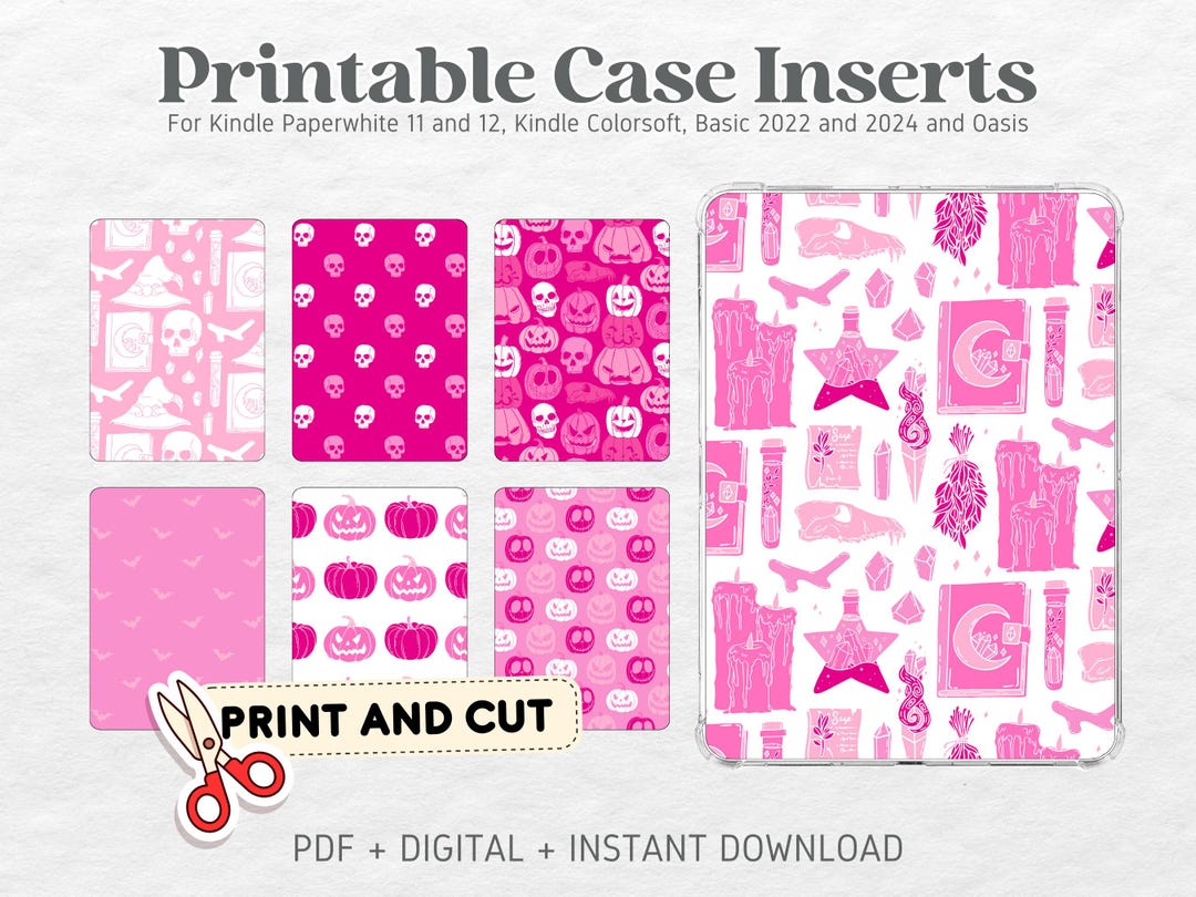 Kindle Printable Cardstock Clear Case Inserts | Pink Spooky Halloween ...