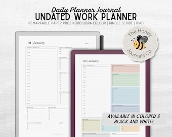 Work Planner | Compatible with Kindle Scribe Colorsoft, Remarkable, Boox, Supernote, Kobo Libra Colour | Minimalist | Hyperlinked | Digital
