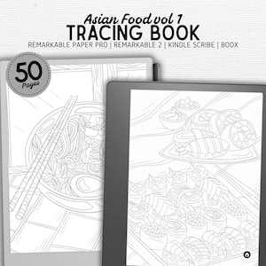 Tracing Book | Compatible with Kindle Scribe, Remarkable, Boox, Supernote | Asian Food vol 1 | Digital Download | Hyperlinked PDF
