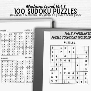 Sudoku Puzzle Compatible with Kindle Scribe, Remarkable, Boox, Supernote | MEDIUM Vol 1 | 100 PUZZLES | Digital Download | Hyperlinked pdf