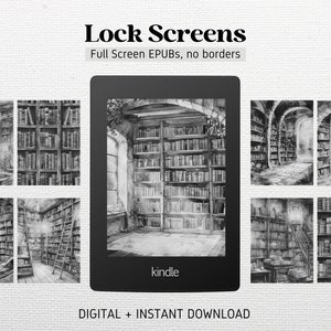 20 Library Kindle FULL SCREEN Lock Screen Screensaver | Kindle Wallpaper | Digital Download | EPUB no borders
