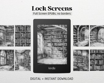 20 Library Kindle FULL SCREEN Lock Screen Screensaver | Kindle Wallpaper | Digital Download | EPUB no borders