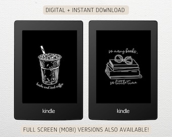 Kindle Lockscreen Iced Coffee, So Many Books so Little Time Paperwhite Lock screen Screensaver Wallpaper Digital Download Full Screen MOBI