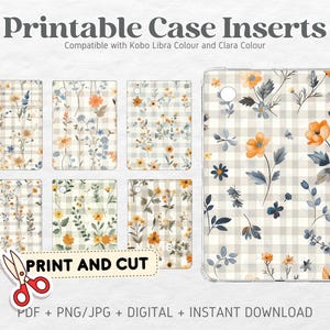 Kobo Libra Colour Kobo Clara Colour Printable Cardstock Clear Case Inserts | Cottagecore Checkered | Back Cover | Printable Digital