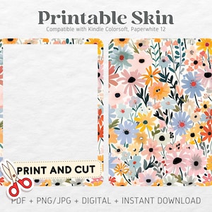 Kindle Colorsoft Paperwhite 12 Skin Decal Case Inserts | Wildflowers | Printable Skin | DIGITAL DOWNLOAD PNG