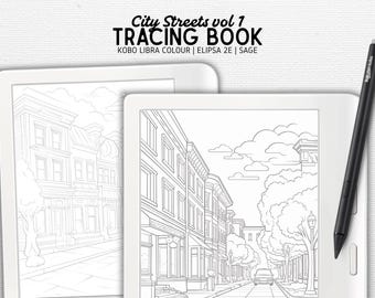 Tracing Book designed for Kobo Libra Colour, Elipsa 2E, Sage | City Streets vol 1 | Digital Download | Hyperlinked PDF