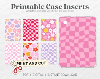 Kobo Libra Colour Kobo Clara Colour Printable Cardstock Clear Case Inserts | Pink Retro | Back Cover | Printable Digital