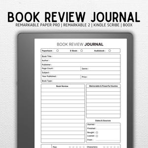 Boekrecensie Journal Vol 1 | Compatibel met Kindle Scribe, Remarkable, Boox, Supernote | 120 pagina's | Digitale download | Pdf