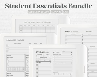 Student Essentials Bundle | Study Planner, Pomodoro, Weekly To Do List, Weekly Planner | For Kobo Libra Colour, Elipsa 2E, Sage | Digital