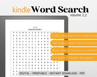 Puzzle de recherche de mots pour Kindle Scribe, Vol 2.2 | 100 PUZZLES | Téléchargement numérique | PDF hypertexte