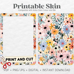 Kobo Clara Colour BW Skin Decal Case Inserts | Wildflowers | Printable Skin | DIGITAL Download PNG