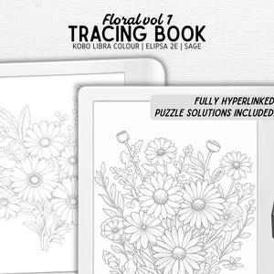 Libro de trazado diseñado para Kobo Libra Colour, Elipsa 2E, Sage / Floral vol 1 / Descarga digital / PDF con hipervínculos