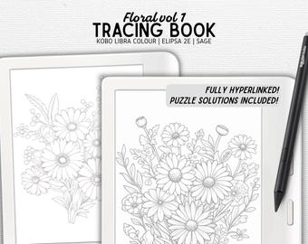 Tracing Book designed for Kobo Libra Colour, Elipsa 2E, Sage | Floral vol 1 | Digital Download | Hyperlinked PDF