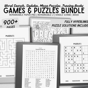 Games and Puzzles Bundle Vol 1 | Word Search, Sudoku, Maze Puzzles, Tracing Books | For Kindle Scribe, Remarkable, Boox, Supernote | Digital