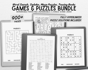 Paquete de juegos y rompecabezas, vol. 1: Sopas de letras, sudokus, laberintos y libros de calco. Para Kindle, Scribe, Remarkable, Boox y Supernote. Digital.