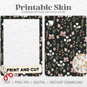 Kobo Clara Colour BW Skin Decal Case Inserts | Wildflower Meadow | Printable Skin | DIGITAL Download PNG
