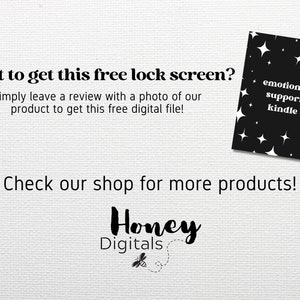 May include: Black and white digital lock screen with the text "emotional support kindle" and a background of white stars on a black background.