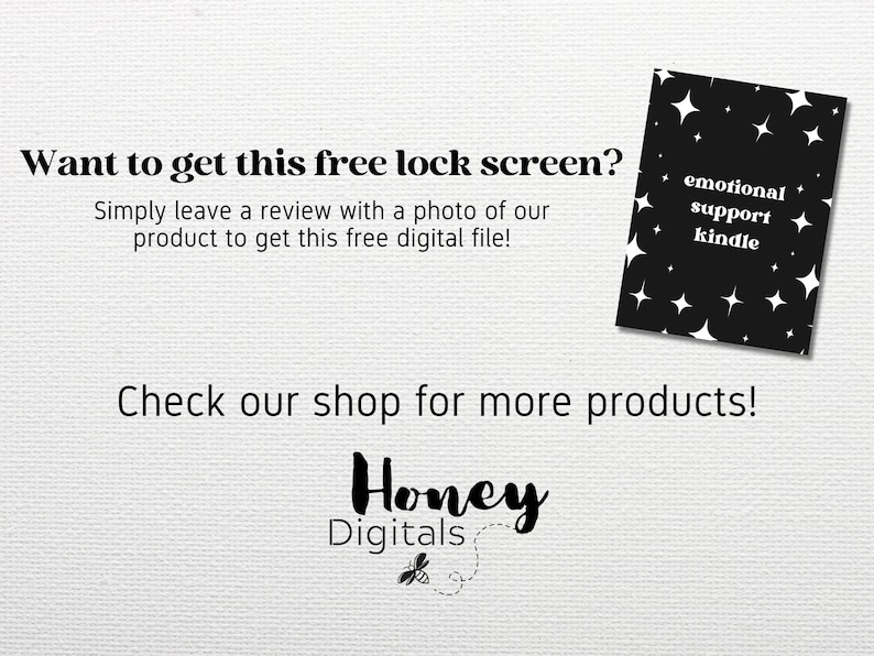 May include: Black and white digital lock screen with the text "emotional support kindle" and a background of white stars on a black background.