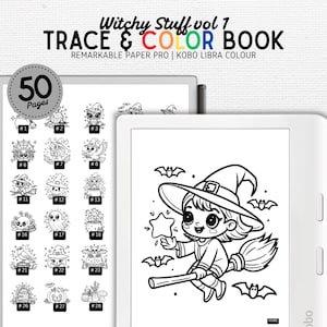 Målarbok och kalkerbok för färgade e-bläckplattor | Kompatibel med Kobo Libra Colour, Remarkable Paper Pro | Witch Stuff vol 1 | 50 sidor