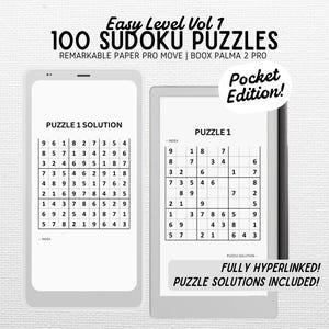 Sudoku-puzzel ontworpen voor Remarkable Paper Pro Move, Boox Palma 2 Pro | Deel 1; EENVOUDIG 100 PUZZELS | Digitale download | Gelinkte pdf